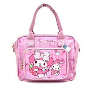 کیف دوشی چهارخونه ملودی صورتی