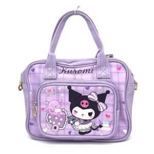 کیف دوشی چهارخونه کرومی یاسی