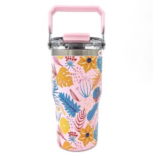 تراول ماگ دسته دار گلدار صورتی