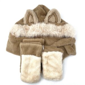 کلاه و شال گردن پشمی گربه ای قهوه ای