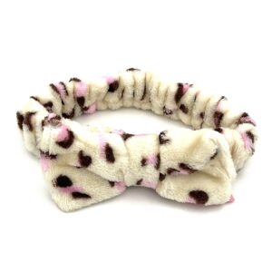 هدبند پلنگی پاپیون دار کرم صورتی