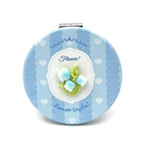 آینه گرد جیبی طرح گل آبی