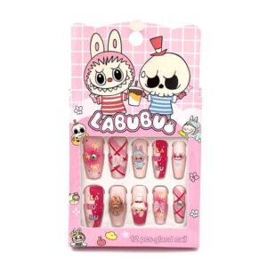 ناخن مصنوعی طرحدار لبوبو صورتی