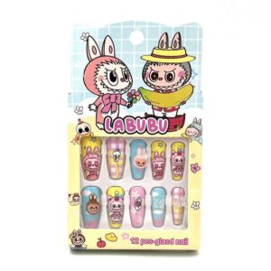 ناخن مصنوعی طرحدار لبوبو آبی زرد