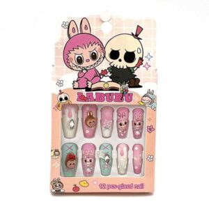 ناخن مصنوعی طرحدار لبوبو گلبهی پاستلی