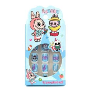 ناخن مصنوعی مستطیلی طرحدار آبی